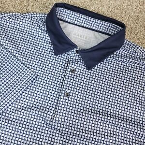 Maelreg Mens XL White AOP Geometric Performance Stretch Polo Short Sleeve